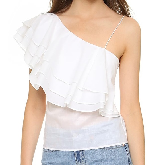Designers Remix White Ruffled One Shoulder Top - Picture 2 of 16